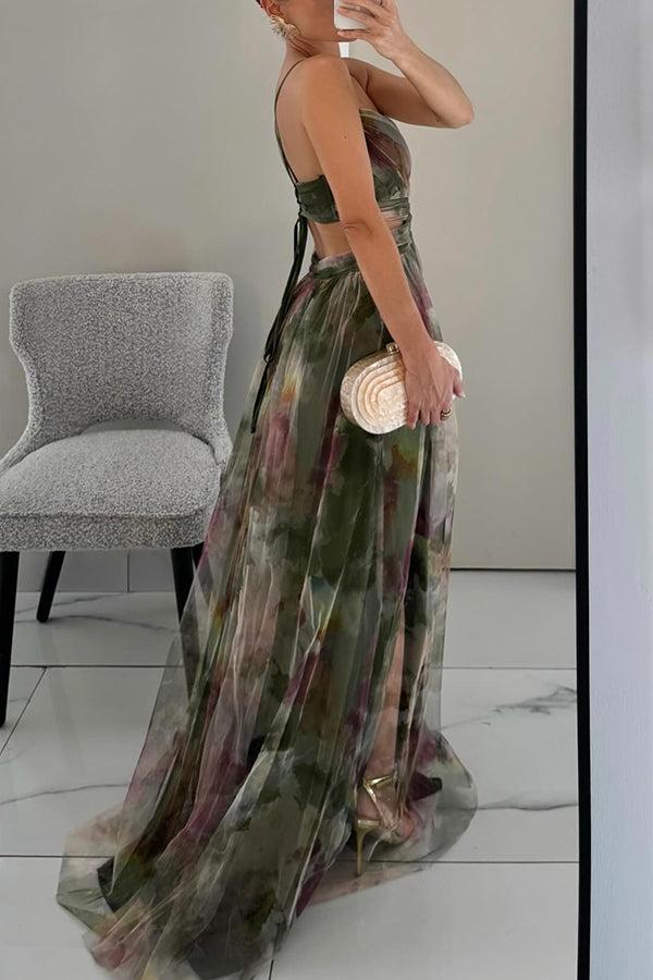 Giselle - Elegante Maxi Abito con Stampa Floreale per un Look da Sogno
