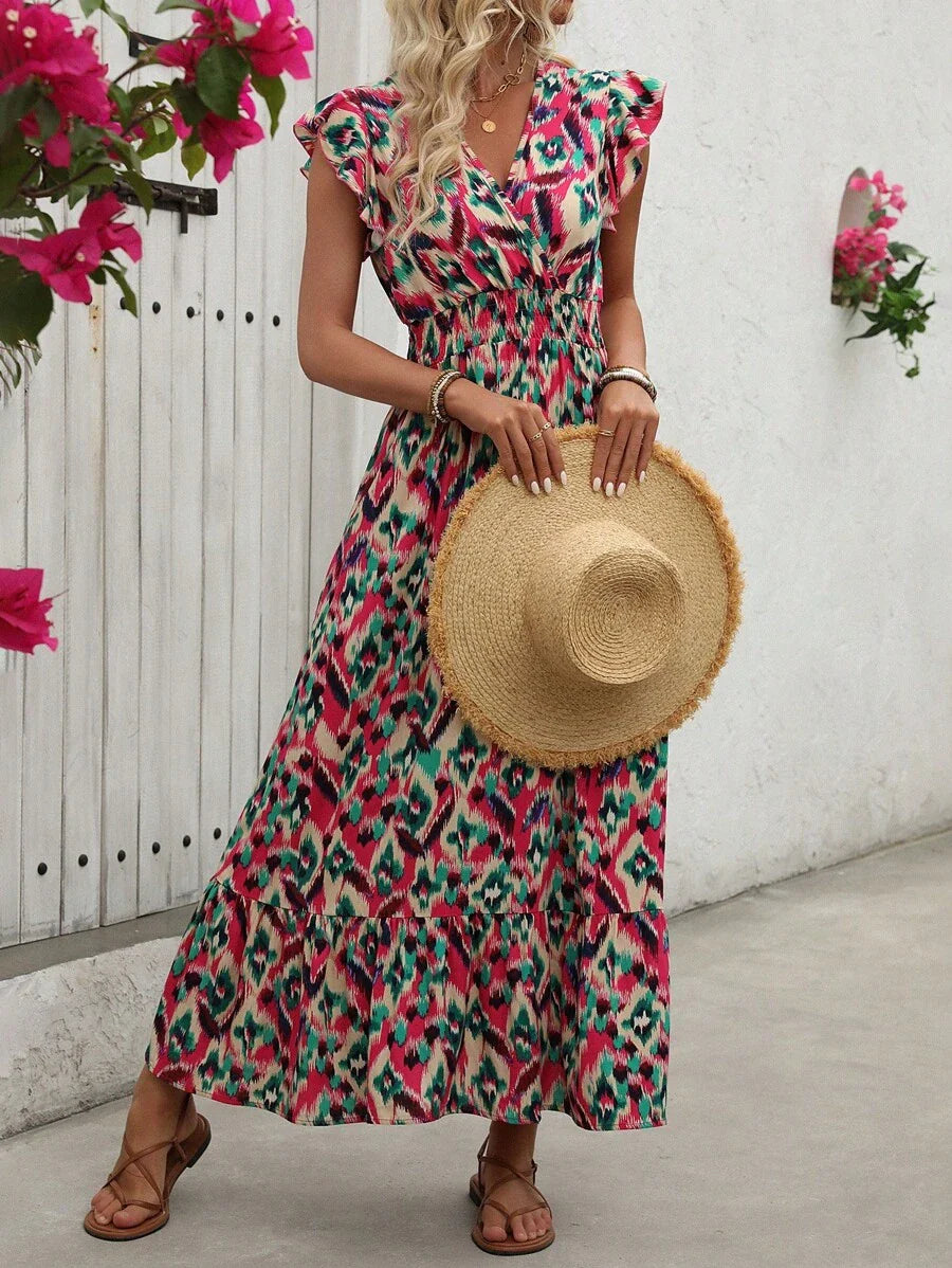 Clara | Elegante Abito Vintage con Stampa per un Look Estivo Casual e Alla Moda