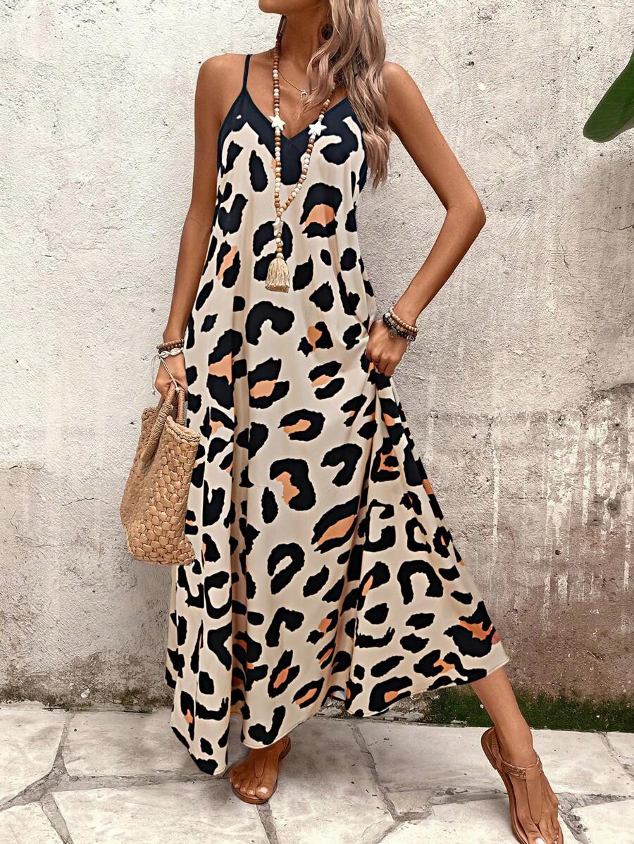 Elena | Vestito Estivo alla Moda con Spalline Sottili, Schiena Nuda e Design Grafico Accattivante