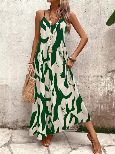 Elena | Vestito Estivo alla Moda con Spalline Sottili, Schiena Nuda e Design Grafico Accattivante