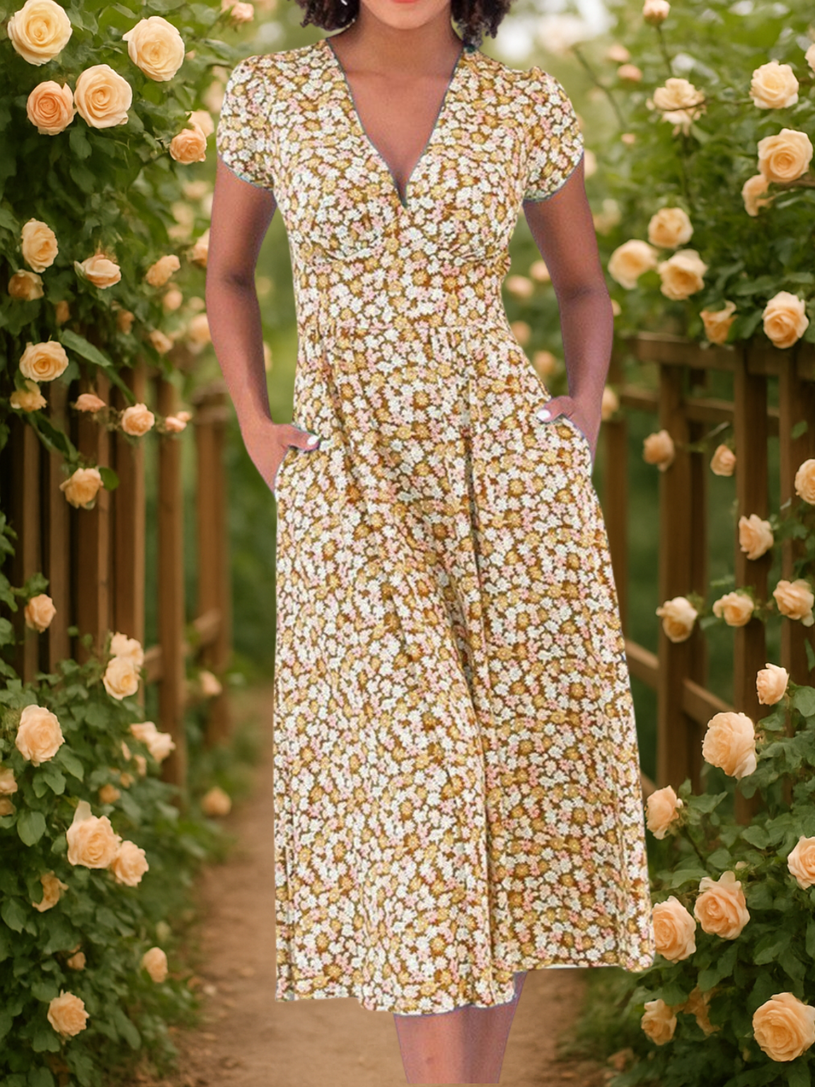 Fienna – Elegante Abito Midi con Bottoni Frontali per uno Stile Casual e Raffinato