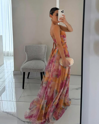 Giselle - Elegante Maxi Abito con Stampa Floreale per un Look da Sogno