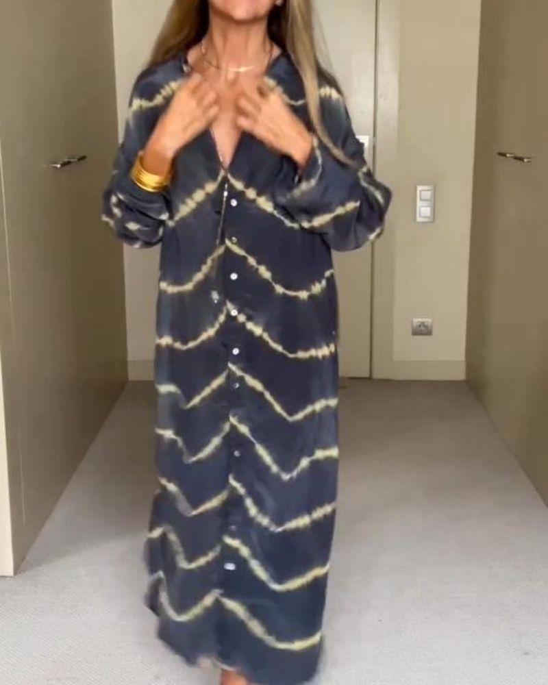 BOMEA - Elegante Abito Lungo Bohemien a Righe con Maniche Lunghe per uno Stile Unico