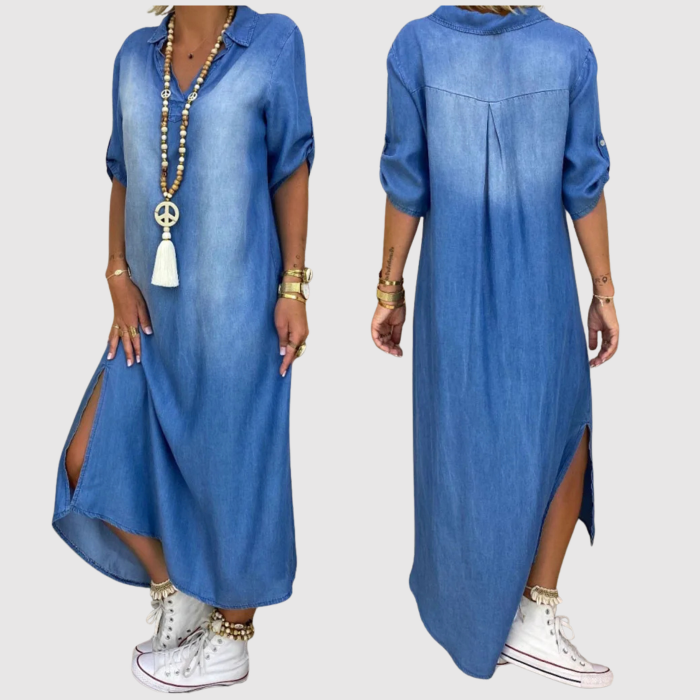 Abito lungo in stile cowboy Serena con elegante apertura laterale