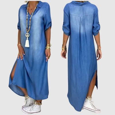 Abito lungo in stile cowboy Serena con elegante apertura laterale