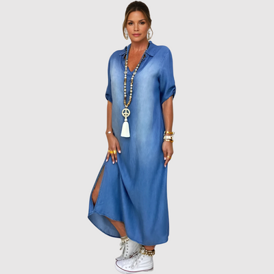 Abito lungo in stile cowboy Serena con elegante apertura laterale