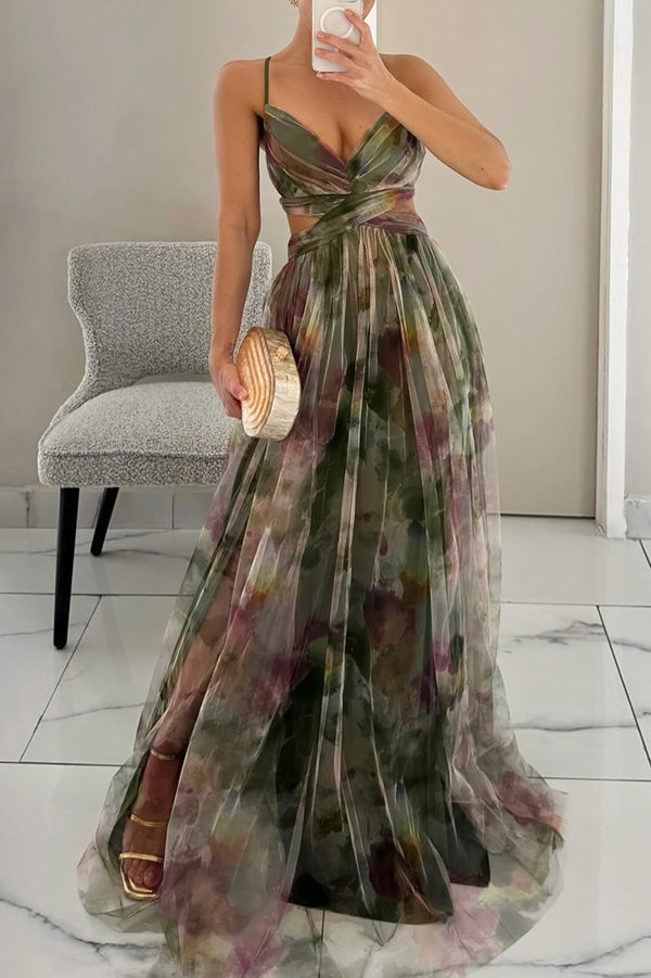Giselle - Elegante Maxi Abito con Stampa Floreale per un Look da Sogno