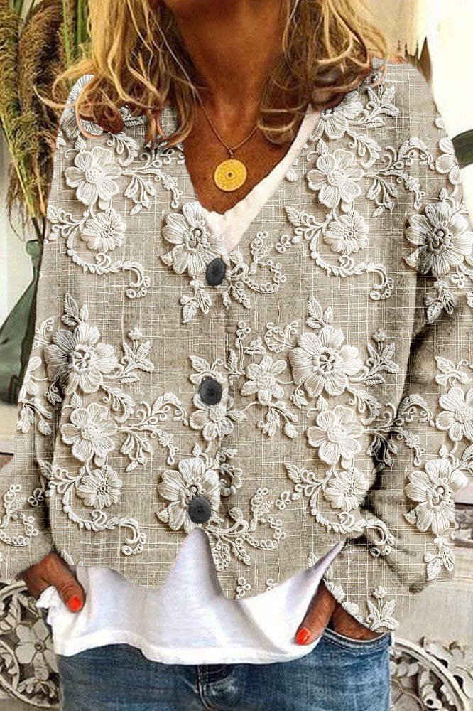Elegante Cardigan con Dettaglio Filo di Petali per uno Stile Raffinato