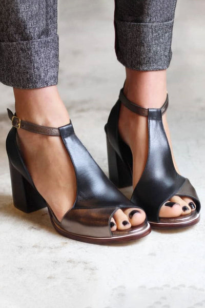 Anyao™ Eleganti Sandali con Tacco e Punta Aperta in Patchwork Nero – Perfetti per Ogni Occasione