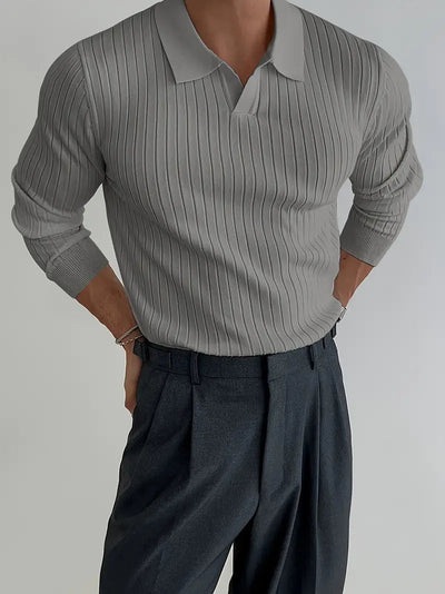 Maglione polo a coste fini con maniche lunghe