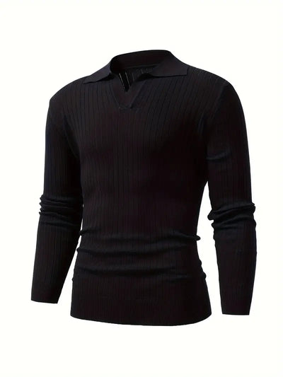Maglione polo a coste fini con maniche lunghe