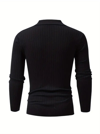 Maglione polo a coste fini con maniche lunghe