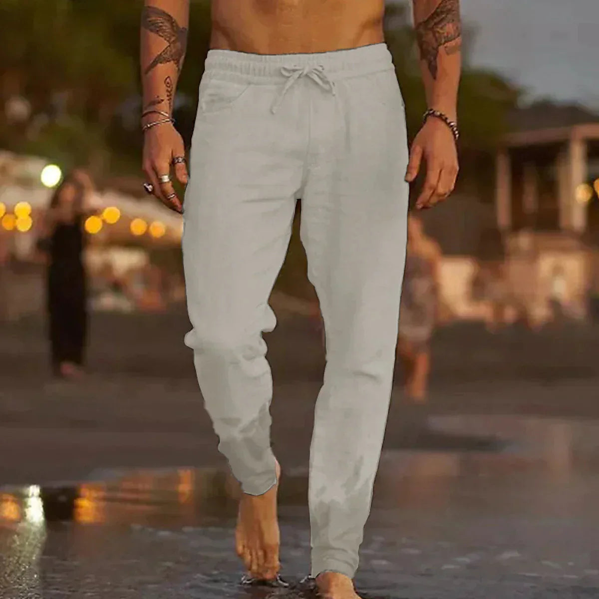 Pantaloni da spiaggia eleganti in lino leggeri e traspiranti
