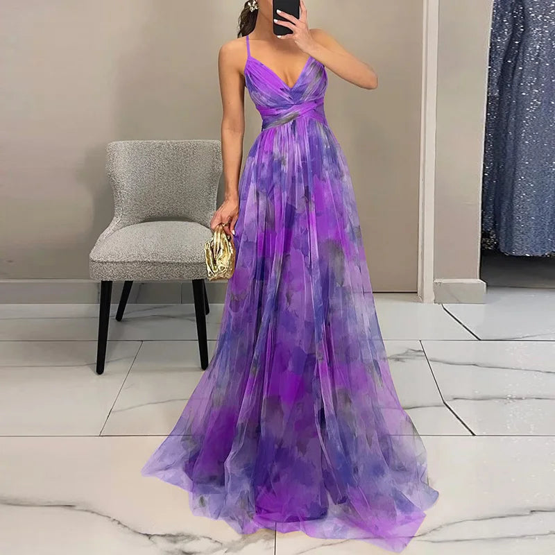 Giselle - Elegante Maxi Abito con Stampa Floreale per un Look da Sogno