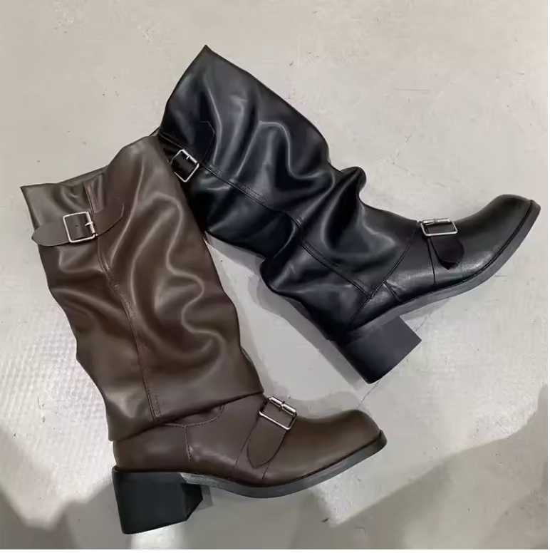 Lebara – Stivali da Donna in Pelle Nera con Plateau e Cinturini Eleganti