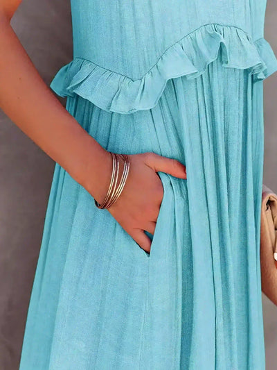 Emilia™ - Elegant Maxi Dress con Scollo a Halter e Dettagli a Volant per uno Stile Unico