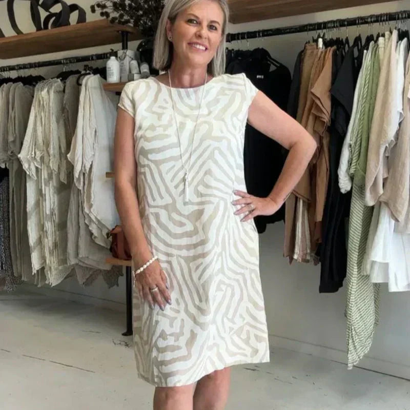 Vera | Vestito Estivo alla Moda con Stampa Colorata e Scollo Rotondo